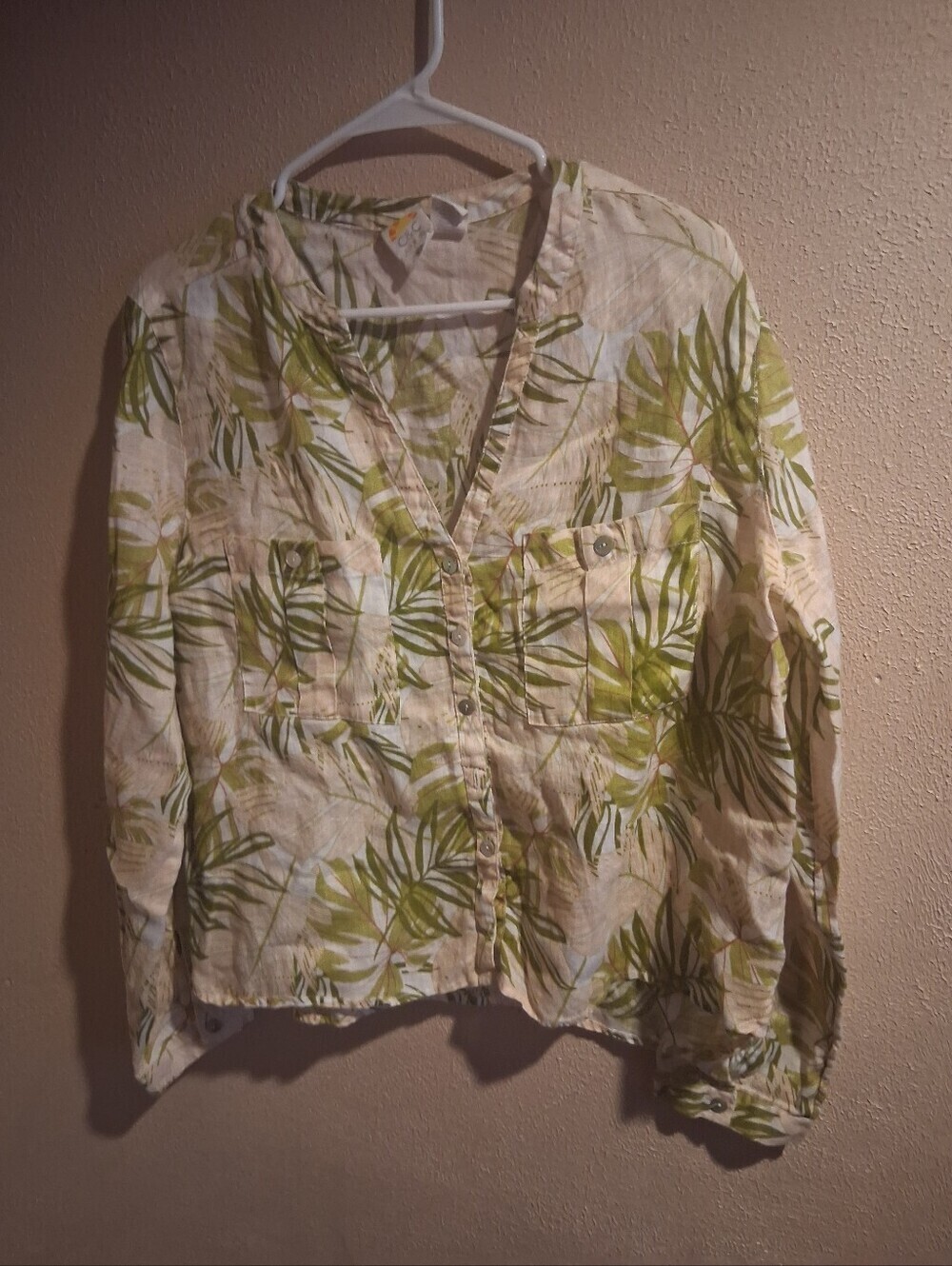 C&C California 100% Linen Tropical Vacation Button Down Long Sleeve Top XL